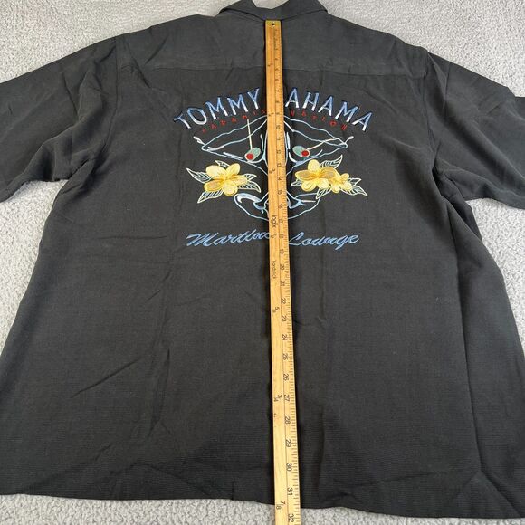 Tommy Bahama Shirt Mens XL Black Silk Martini Lounge Embroidered Camp Spellout - Picture 8 of 13